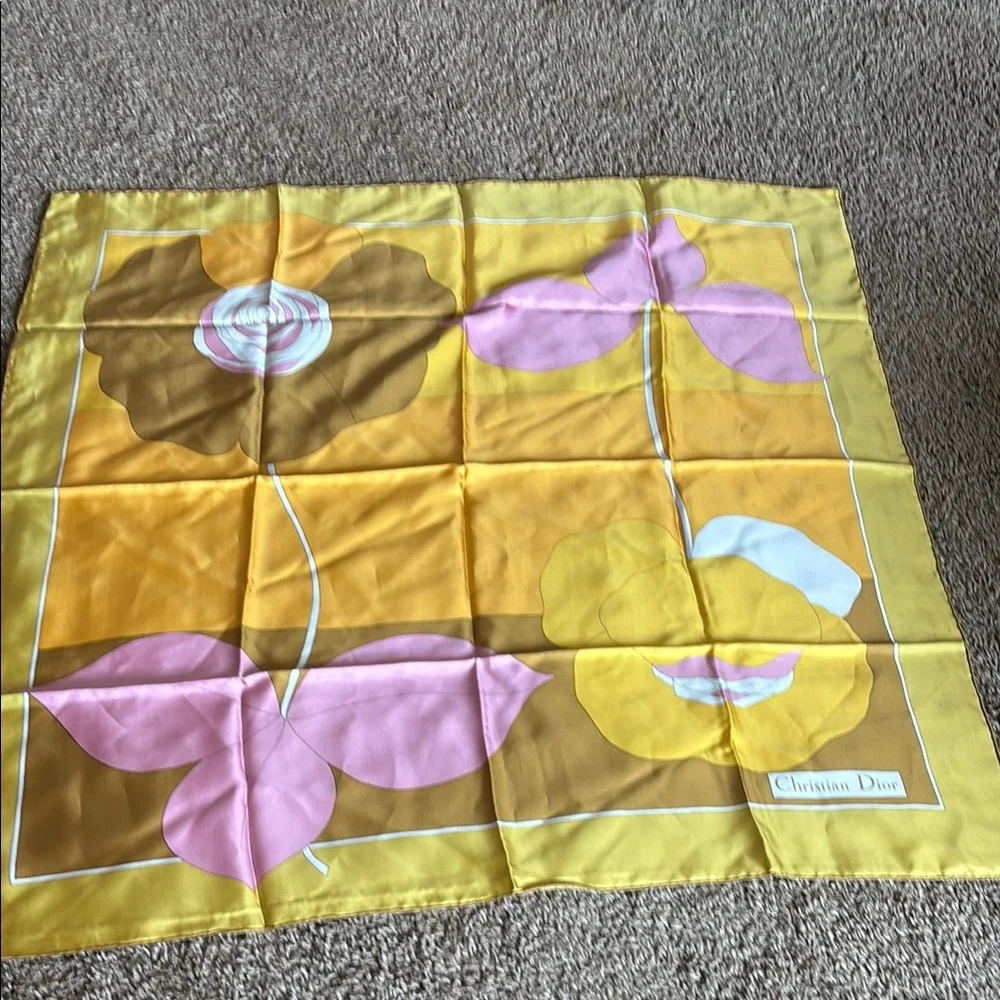 Vintage Christian Dior hand rolled silk floral print scarf